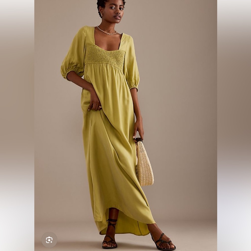 Smocked Square-Neck Maxi Dress in Chartreuse